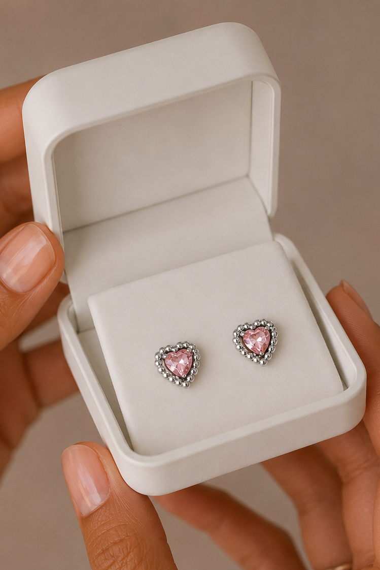 Heart Stud Earrings - Rose