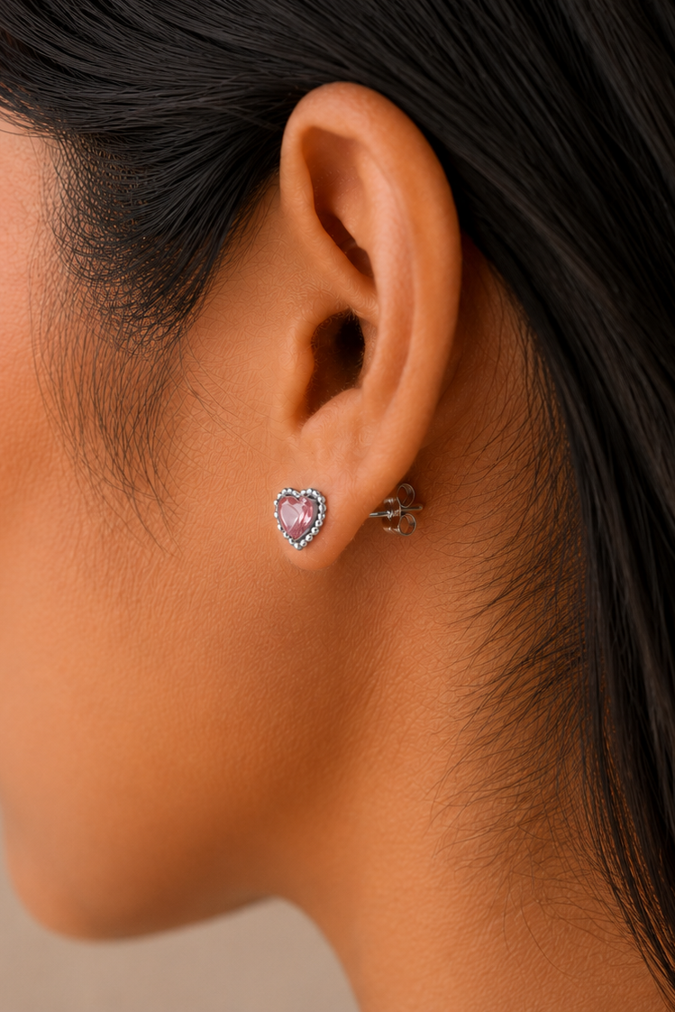 Heart Stud Earrings - Rose