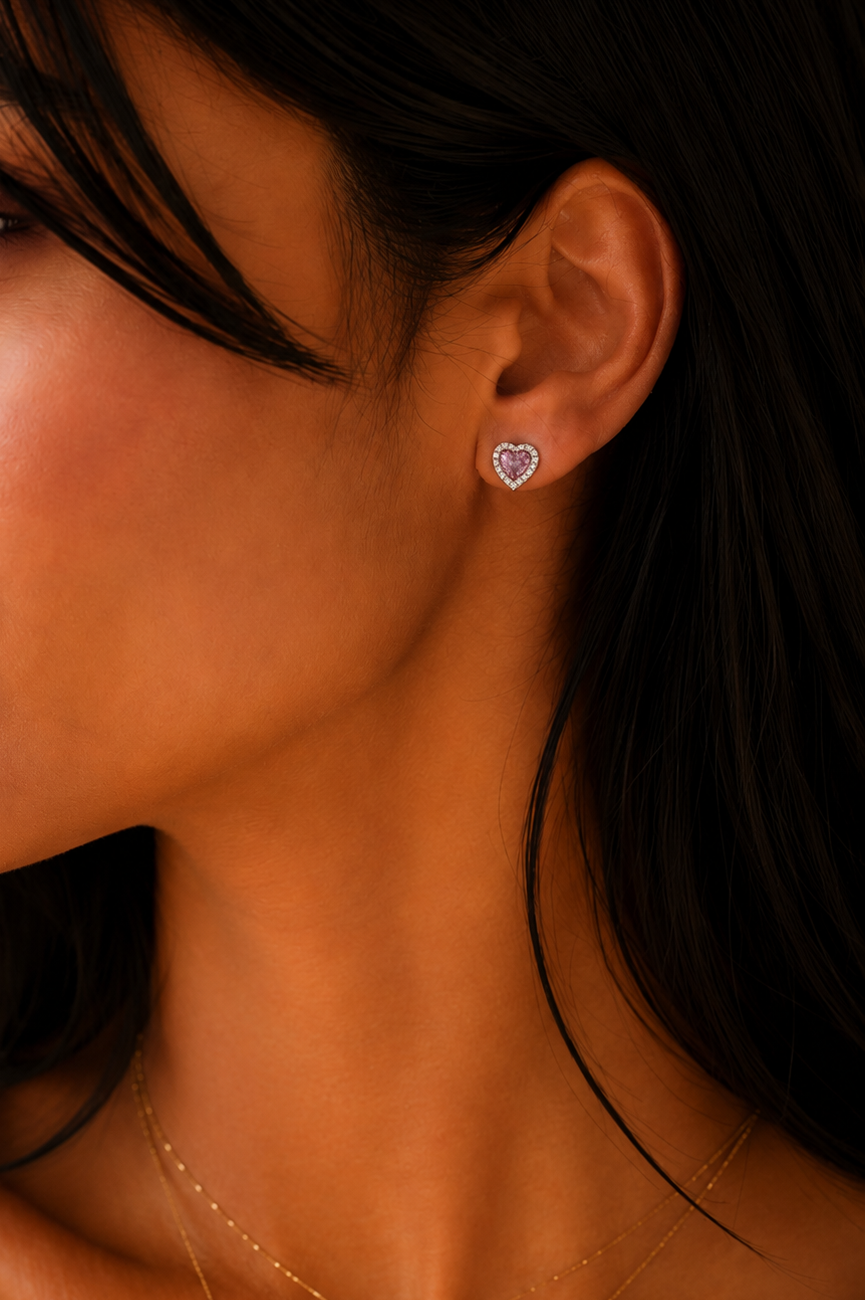 Heart Stud Earrings - Rose