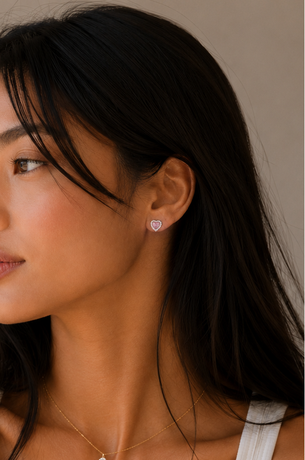 Heart Stud Earrings - Rose