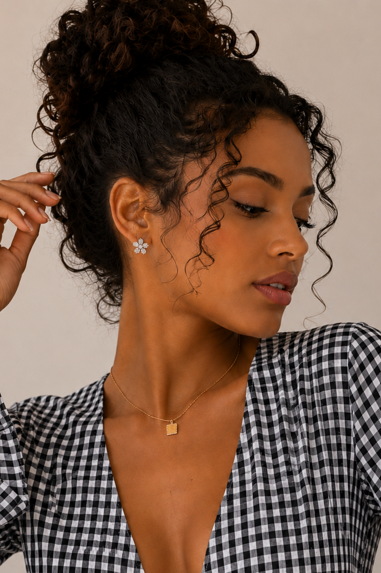 Flower Stud Earrings - Silver