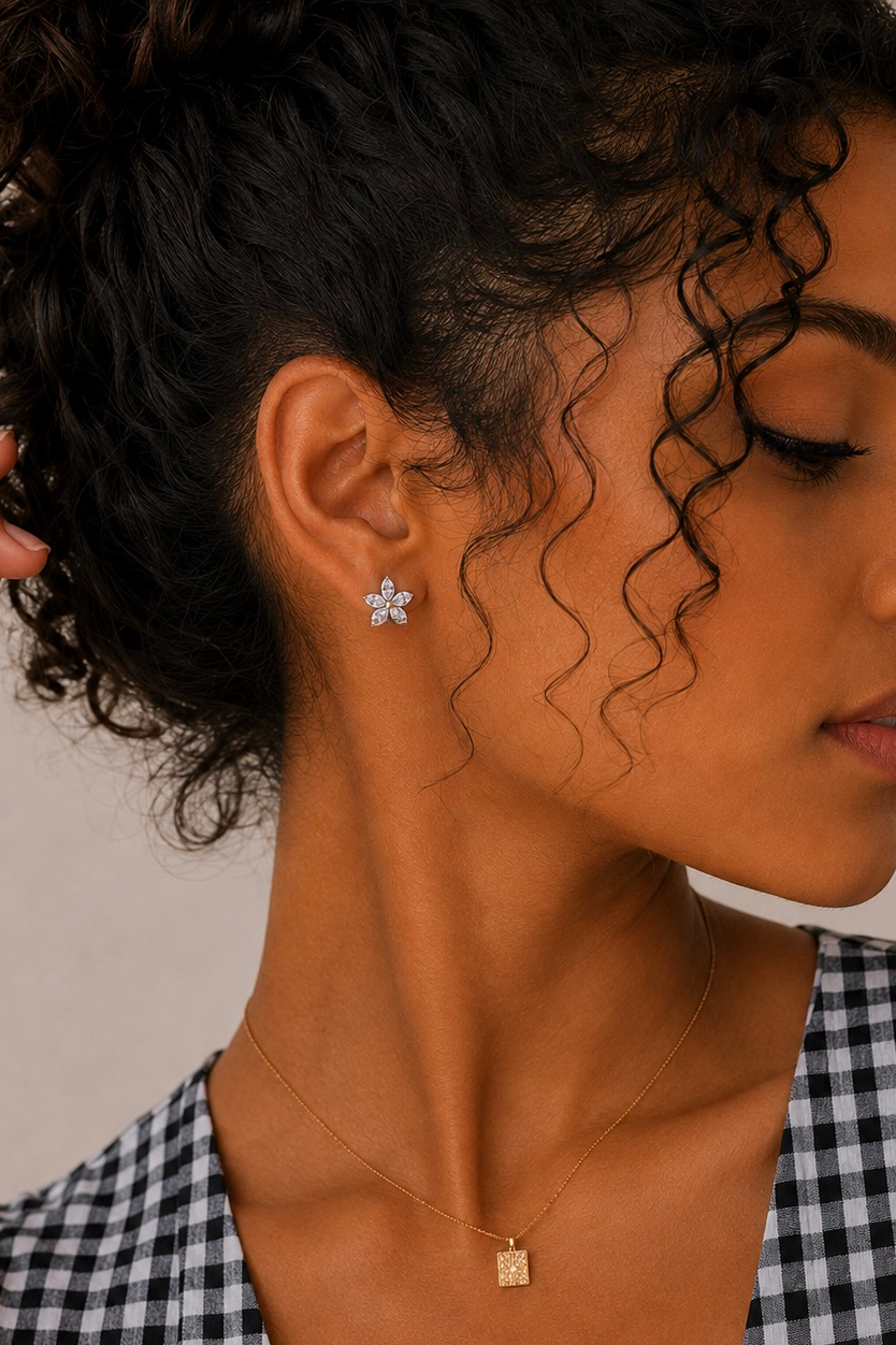 Flower Stud Earrings - Silver