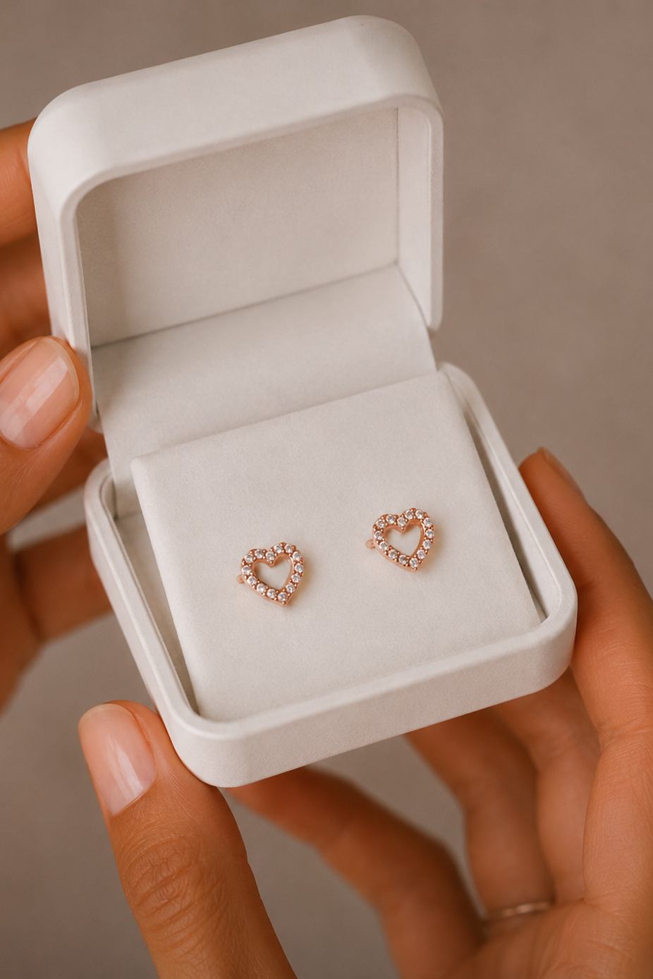 Open Heart Stud Earrings - Rose Gold