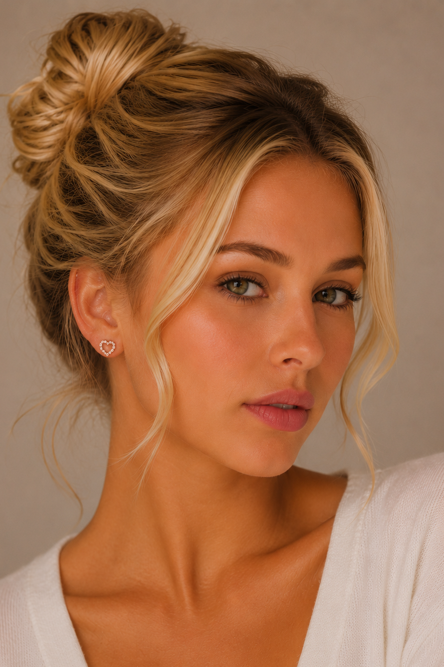 Open Heart Stud Earrings - Rose Gold